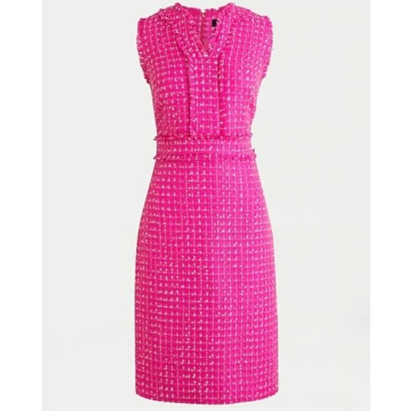 J. Crew Dresses & Skirts - J. Crew Pink Tweed Fringe V-neck Sheath Dress 12